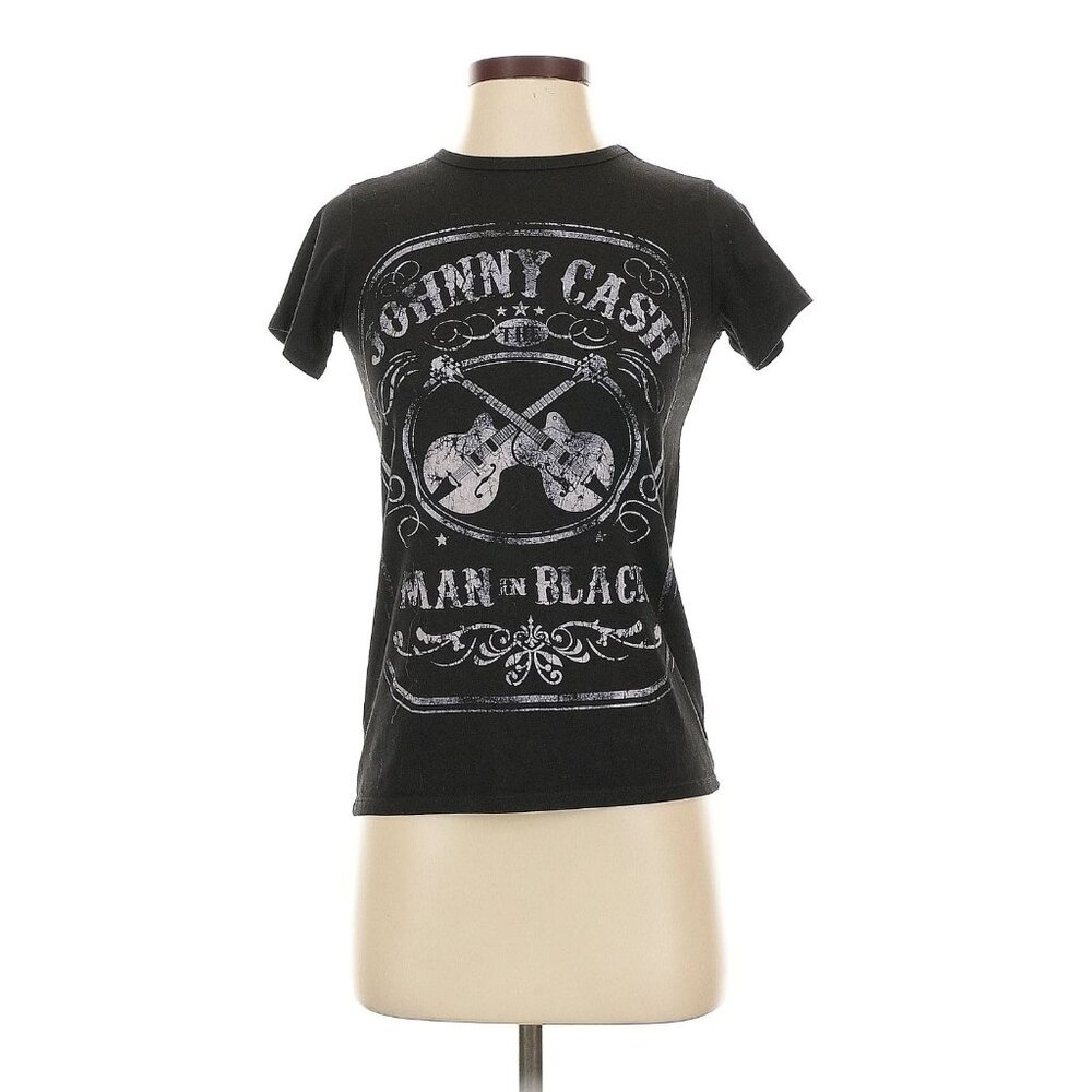 Johnny Cash The Man in Black T-Shirt Short Sleeves Guitars‎ Size S XS Band Tee